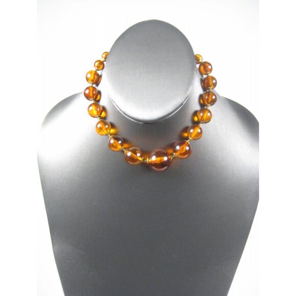 Miriam Haskell FAUX Amber Lucite Marbled Beaded Necklace 12 in Vintage Choker - Picture 3 of 8